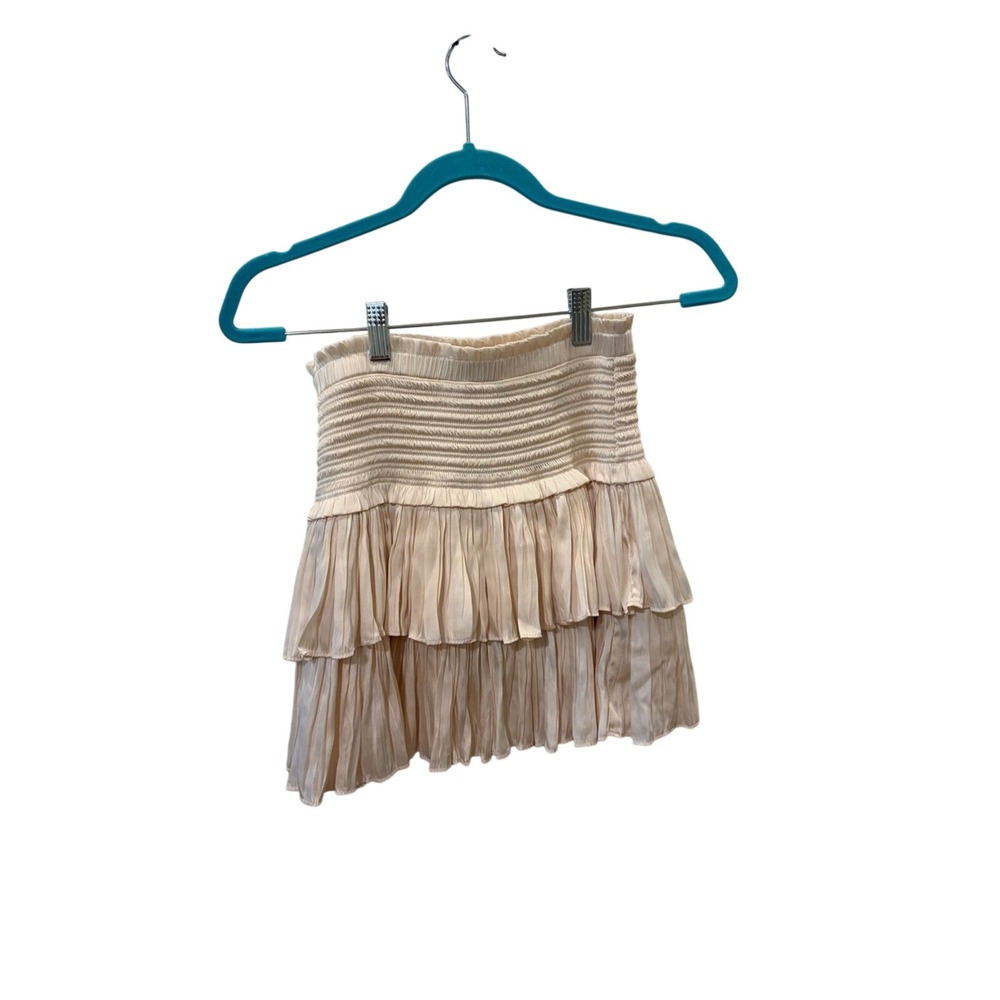 Pants Store Women Cream Pleated Tiered Smocked Mini Skirt Size Medium Champagne
